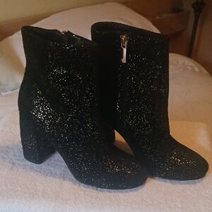 Nanette Lepore Black Glitter Ankle Boots